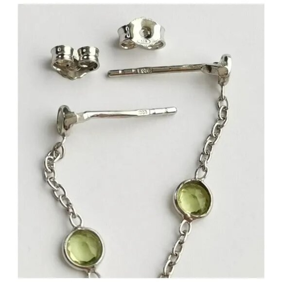 Nwt Sterling silver three gemstone dangle earrings Topaz Peridot Amethyst - Picture 3 of 6